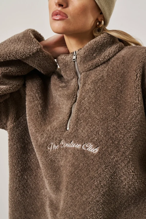 The Couture Club Borg Quarter Zip Funnel Neck Jumper