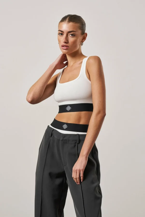 The Couture Club Branded Elastic Racer Crop Top