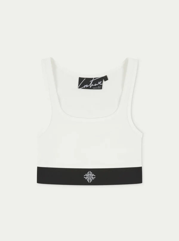 The Couture Club Branded Elastic Racer Crop Top