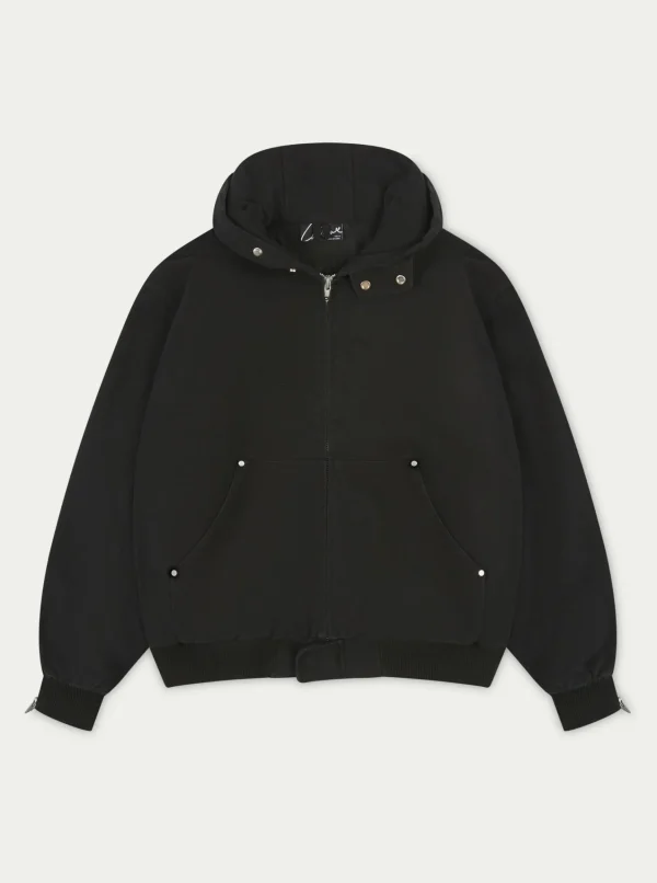 The Couture Club Distressed Woven Canvas Hooded Jacket