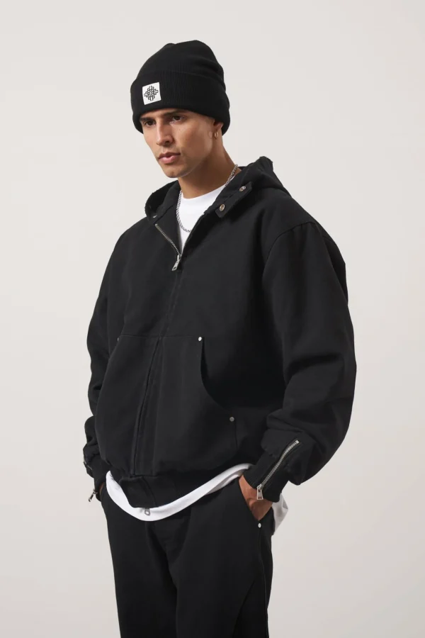 The Couture Club Distressed Woven Canvas Hooded Jacket