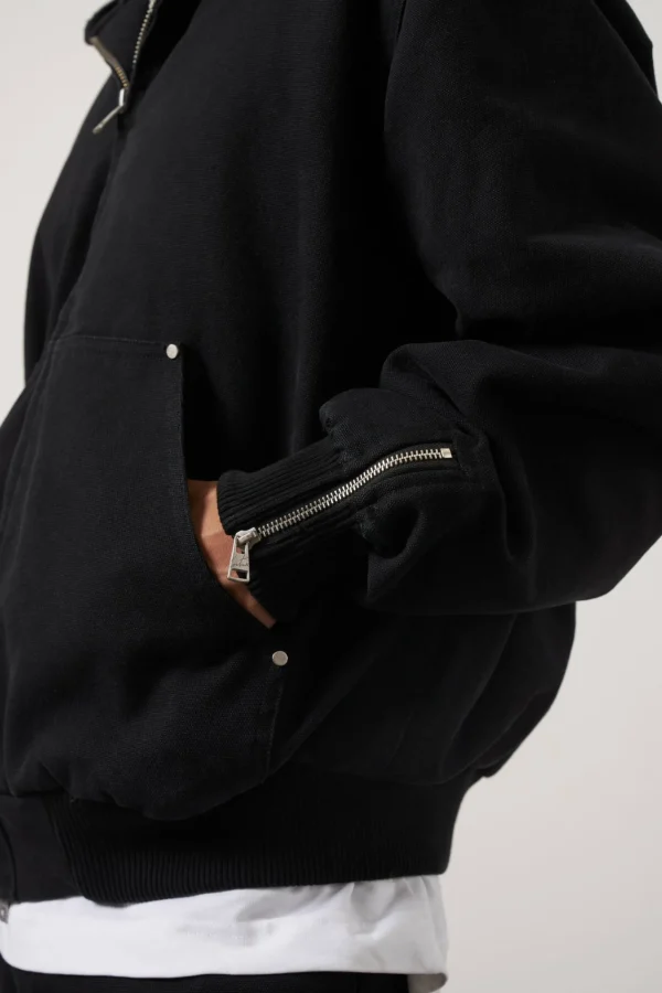 The Couture Club Distressed Woven Canvas Hooded Jacket