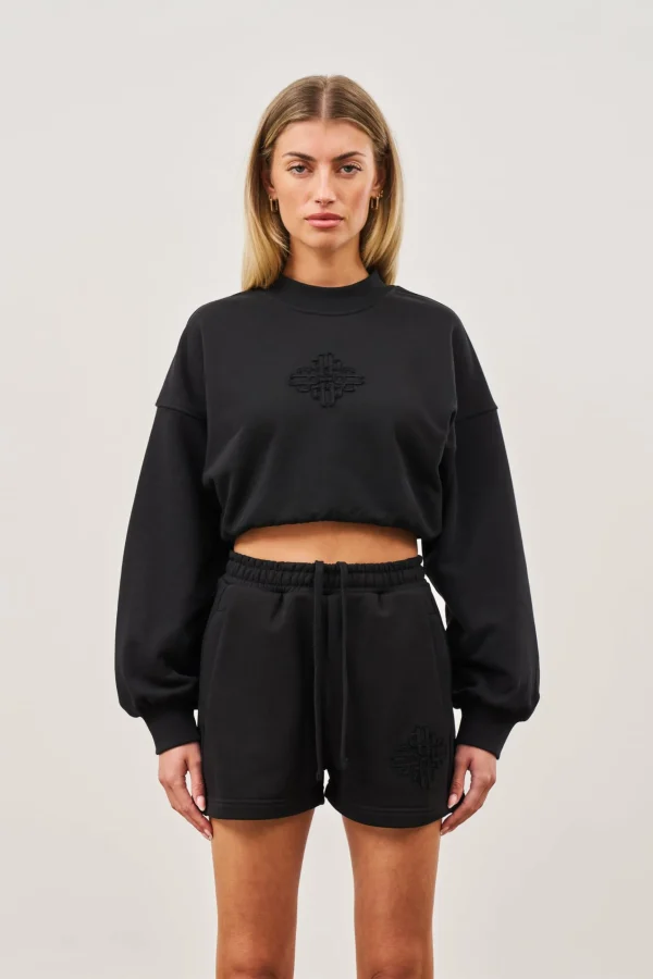 The Couture Club Emblem Applique Crop Sweatshirt
