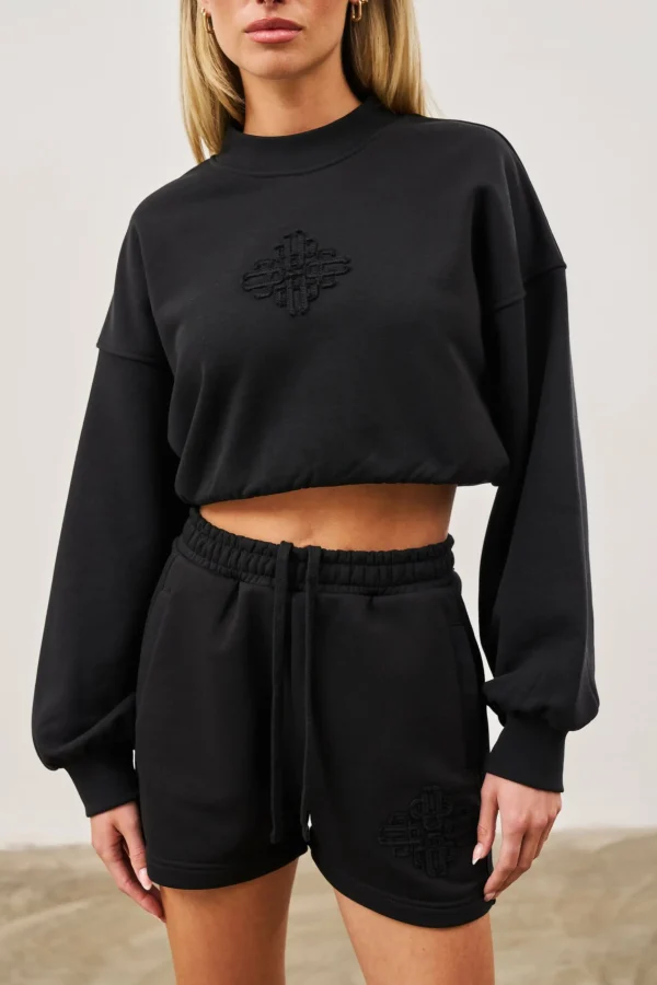 The Couture Club Emblem Applique Crop Sweatshirt