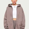 The Couture Club Everyday Washed Relaxed Zip Through Hoodie