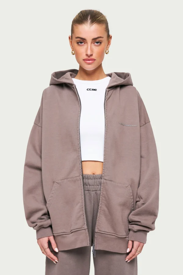 The Couture Club Everyday Washed Relaxed Zip Through Hoodie