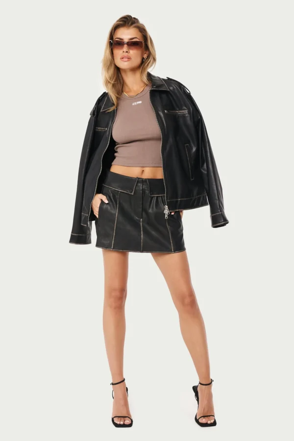 The Couture Club Fold Over Waistband Faux Leather Mini Skirt