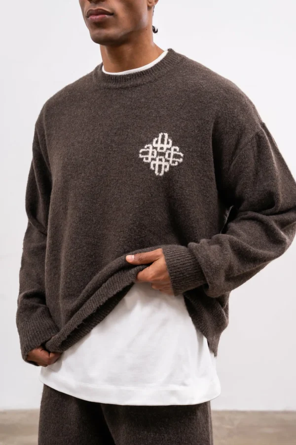 The Couture Club Lightweight Fluffy Knit Emblem Crew