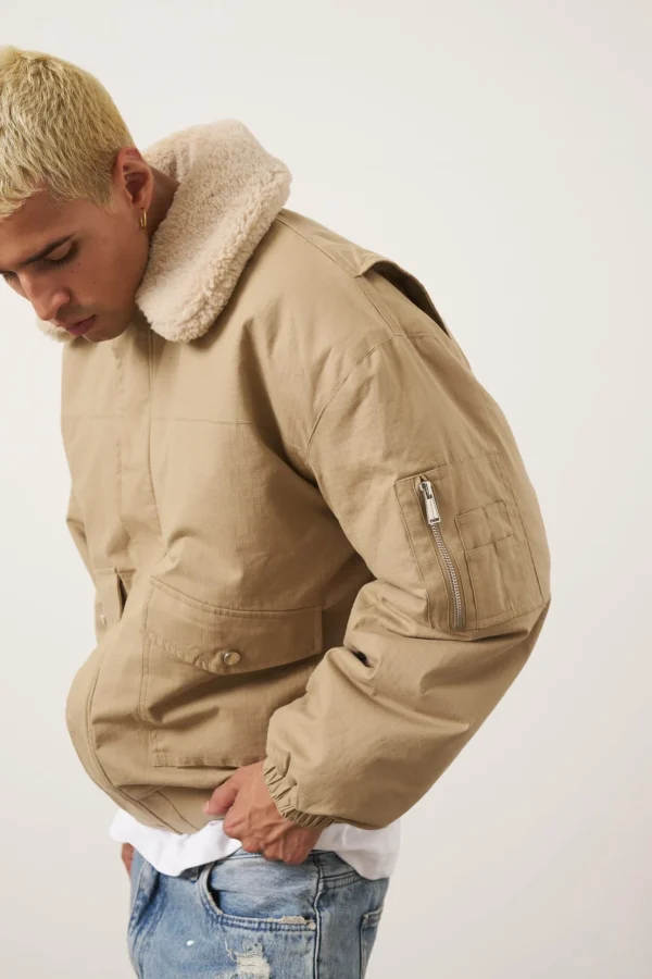 The Couture Club Oversized Borg Detail Bomber Jacket