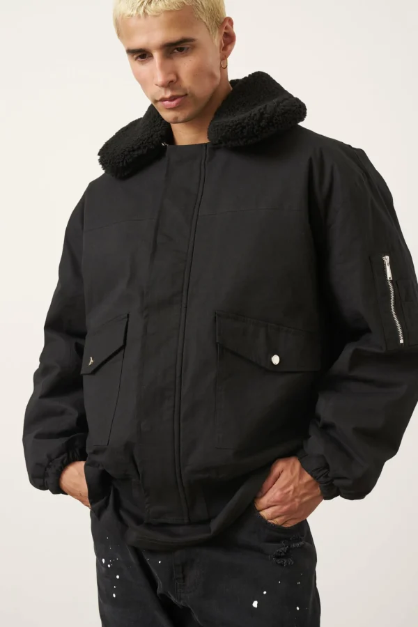 The Couture Club Oversized Borg Detail Bomber Jacket