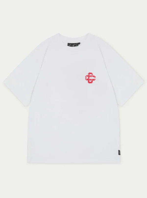 The Couture Club Red Cracked Print Emblem Relaxed T-Shirt