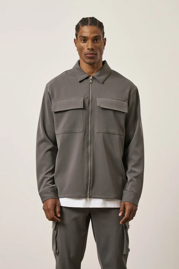 The Couture Club Technical Rib Zip Through Shacket