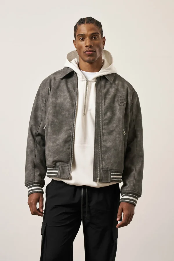 The Couture Club Vintage Look Faux Leather Bomber Jacket