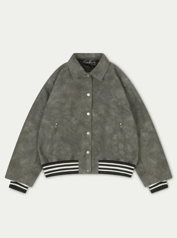 The Couture Club Vintage Look Oversized Faux Leather Bomber