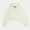 The Couture Club Waffle Cropped Zip Through Cropped Hoodie