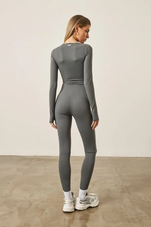 The Couture Club Zip Front Jumpsuit- Charcoal