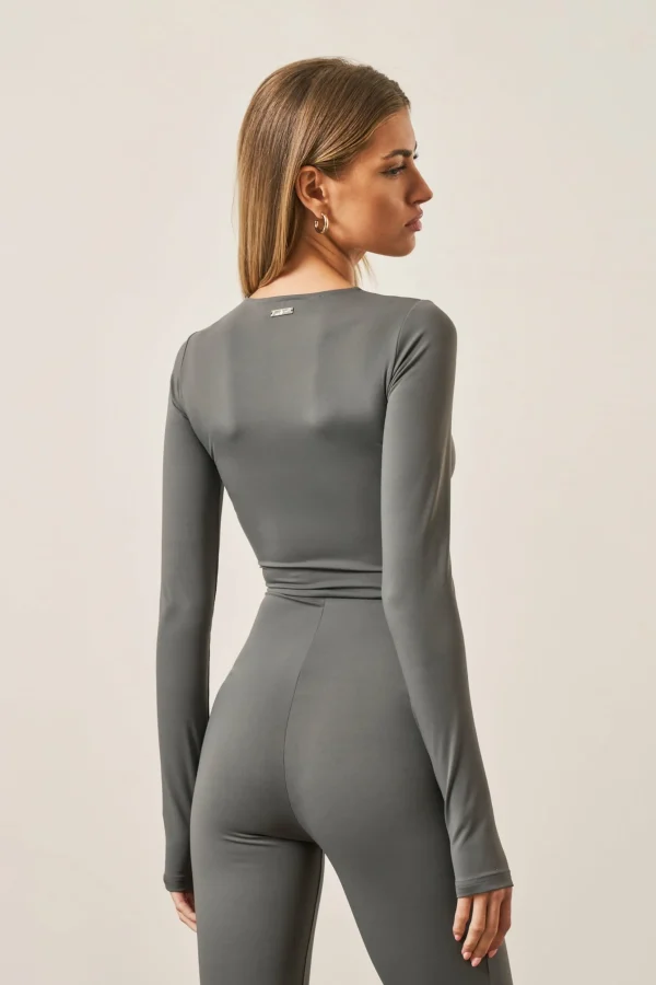 The Couture Club Zip Front Jumpsuit- Charcoal