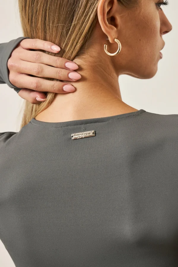 The Couture Club Zip Front Jumpsuit- Charcoal